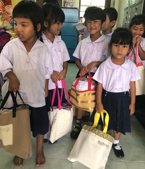 One year, we made 225 book bags for distribution at the BanYa Literarcy Center